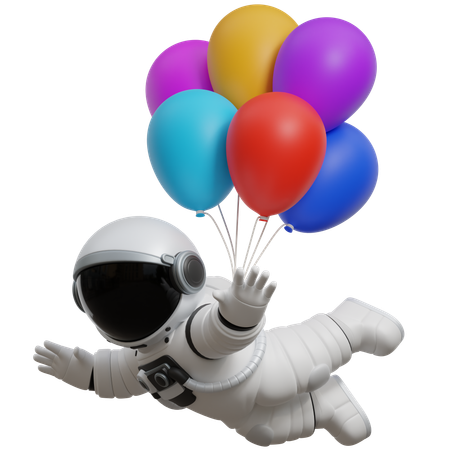 Astronaut schwebt mit Luftballons  3D Illustration