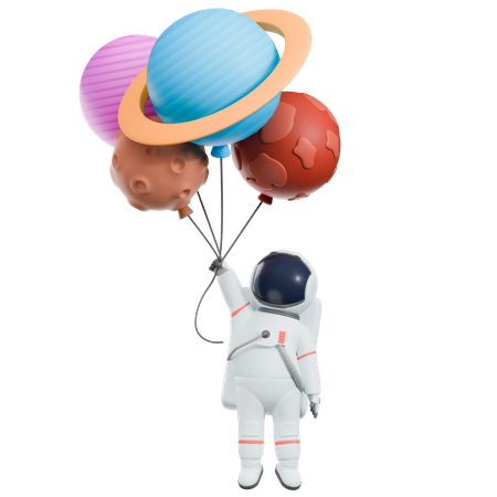 Astronaut schwebt mit Planeten  3D Illustration