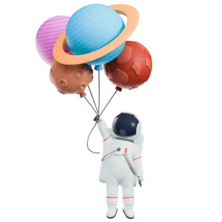 Astronaut schwebt mit Planeten  3D Illustration