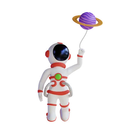Astronaut schwebt mit Planetenballon  3D Illustration