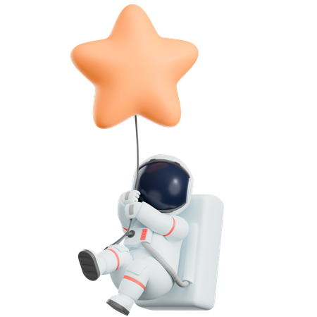 Astronaut schwebt mit Sternenballon  3D Illustration