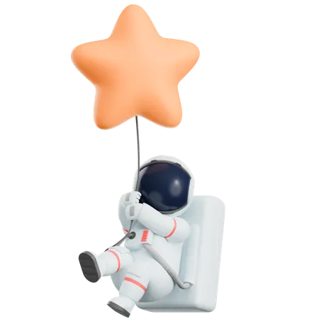 Astronaut schwebt mit Sternenballon  3D Illustration