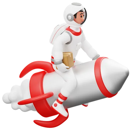 Astronaut Sending a Package 3D Illustration