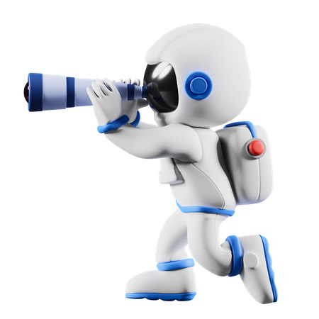 Astronaut sighting using spyglass  3D Illustration