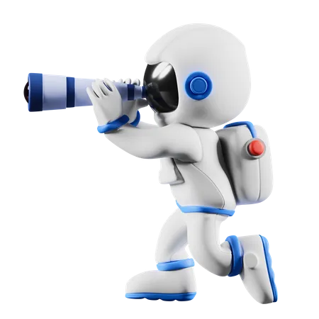 Astronaut sighting using spyglass  3D Illustration