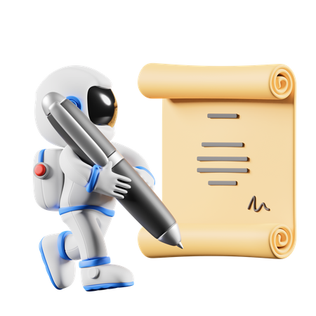 Astronaut signing signature on contract paper  3D Icon