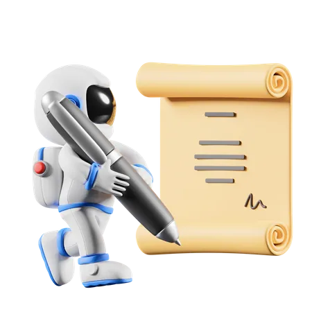 Astronaut signing signature on contract paper  3D Illustration