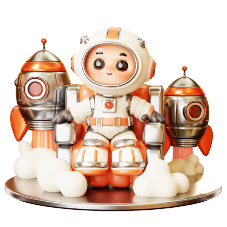 Astronaut Sitting In Rocket  3D Illustration