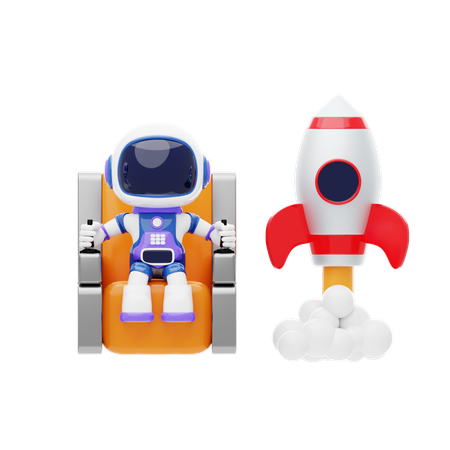 Astronaut Sitting In Rocket  3D Illustration