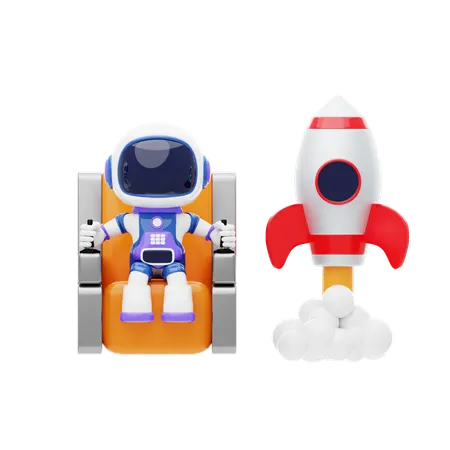 Astronaut Sitting In Rocket  3D Illustration