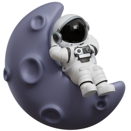 Astronaut Sitting On A Moon Crescent  3D Illustration