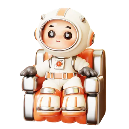 3 D Cute Cartoon Futuristic Astronaut Spaceman Sitting On Spacecraft Chair Science Technology Space Fiction Universe Exploration Concept 3D Illustration