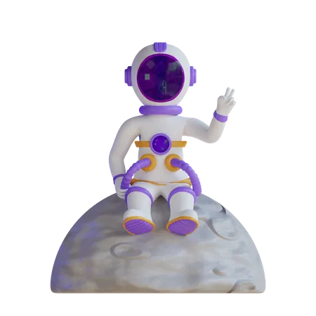 Astronaut sitting on With Peace Hands 3D Illustration