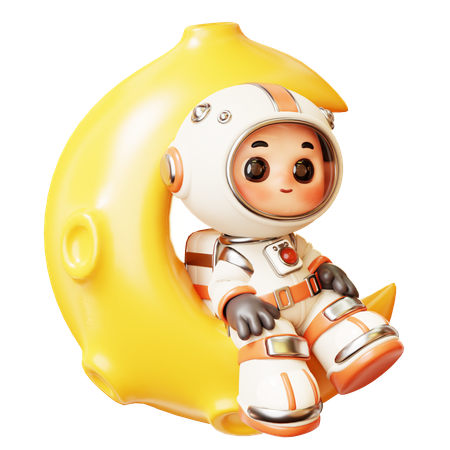 Astronaut Sitting Relax On Crescent Moon  3D Illustration