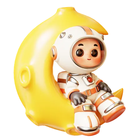 Astronaut Sitting Relax On Crescent Moon  3D Illustration