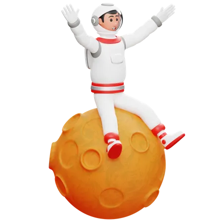 Astronaut sitzt auf dem Mars  3D Illustration