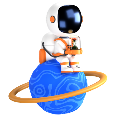 Astronaut sitzt auf dem Planeten  3D Illustration