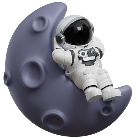 Astronaut sitzt auf einer Mondsichel  3D Illustration