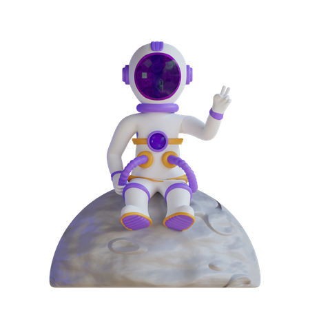 Astronaut sitzt auf „Mit Peace Hands“  3D Illustration