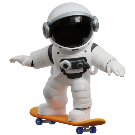 Astronaut Skateboarding  3D Illustration