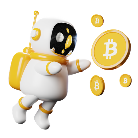 Astronaut Spaceman with Bitcoin  3D Illustration