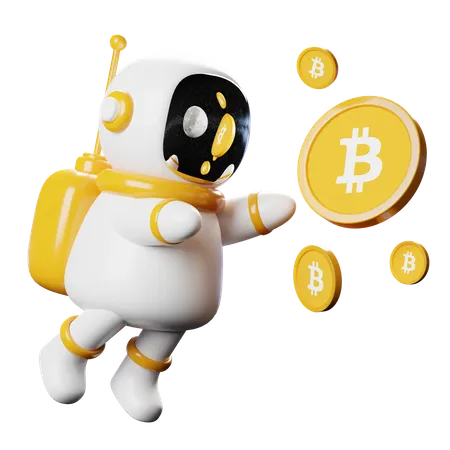 Astronaut Spaceman with Bitcoin  3D Illustration