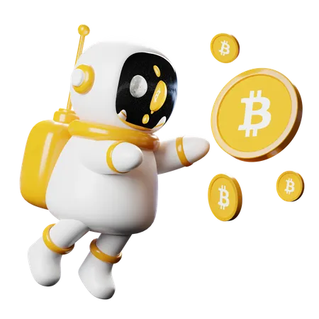 Astronaut Spaceman with Bitcoin 3D Illustration
