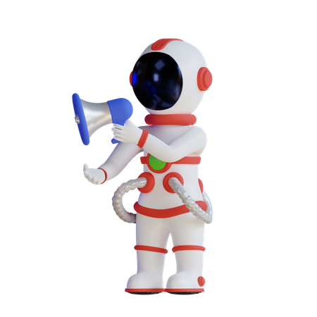 Astronaut Speaking With Megaphone  3D Illustration