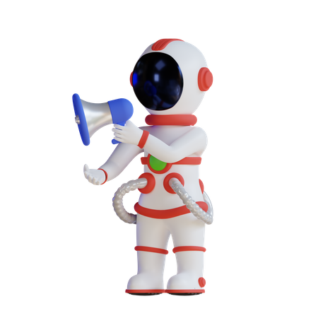 Astronaut Speaking With Megaphone  3D Illustration