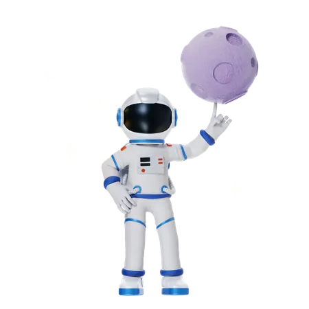 Astronaut spielt im Mond  3D Illustration