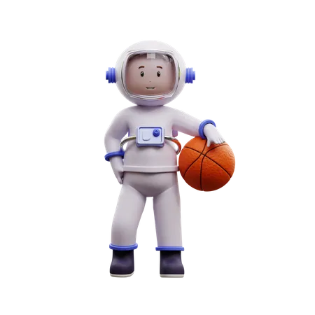 Astronaut spielt Basketball  3D Illustration