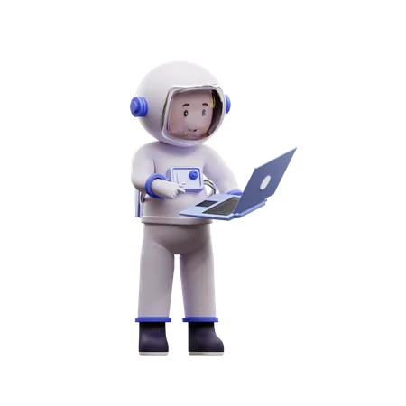 Astronaut spielt Laptop  3D Illustration