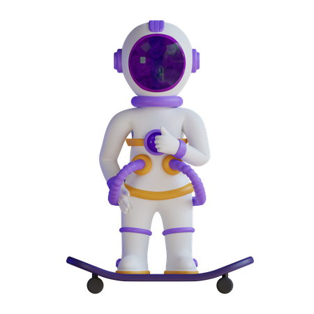 Astronaut spielt Skateboard  3D Illustration