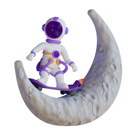 Astronaut spielt Skateboard auf dem Mond  3D Illustration