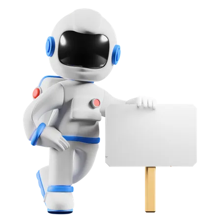 Astronaut standing beside blank white signpost 3D Illustration