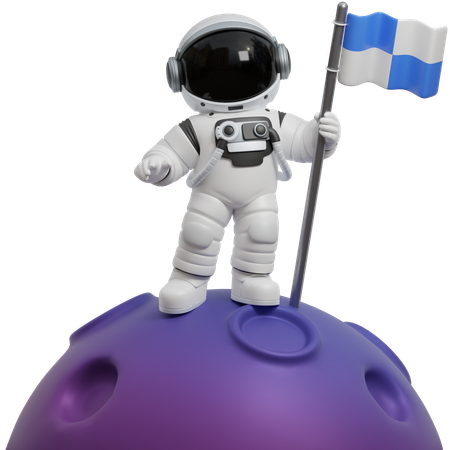 Astronaut hisst Flagge auf dem Mond  3D Illustration