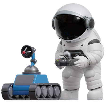 Astronaut steuert Mondrover-Roboter  3D Illustration