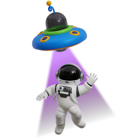 Astronaut Sucked By Ufo  3D Illustration