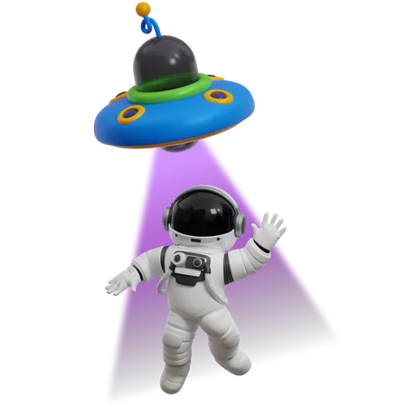 Astronaut Sucked By Ufo  3D Illustration