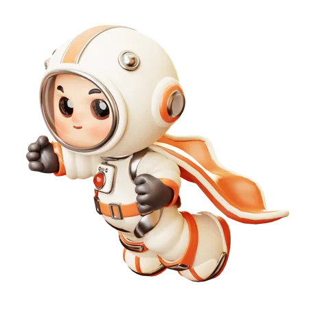 3 D Cute Cartoon Futuristic Astronaut Spaceman Astronaut In Superhero Costume Science Technology Space Fiction Universe Exploration Concept 3D Illustration