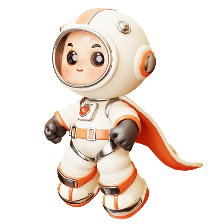 3 D Cute Cartoon Futuristic Astronaut Spaceman Astronaut In Superhero Costume Science Technology Space Fiction Universe Exploration Concept 3D Illustration