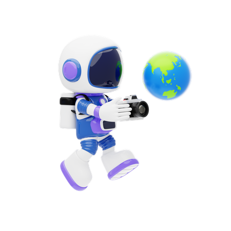 地球の写真を撮る宇宙飛行士  3D Illustration