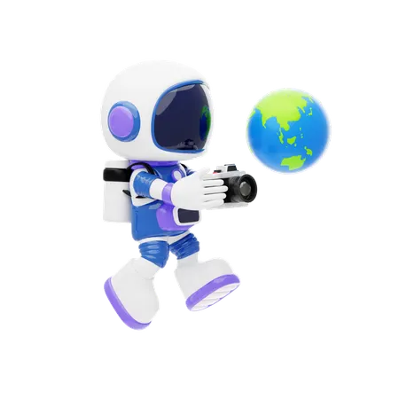 Astronaut Taking Photo Of Earth  3D Illustration