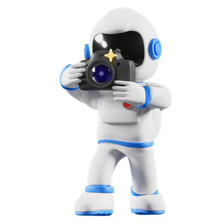 Astronaut taking photo using digital camera  3D Illustration