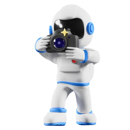 Astronaut taking photo using digital camera  3D Illustration