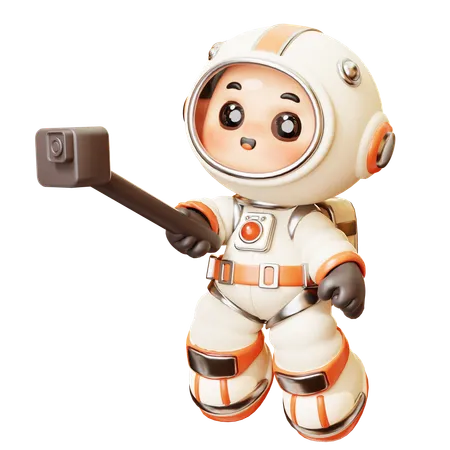 3 D Cute Cartoon Futuristic Astronaut Spaceman Taking Selfie Photograph Taken Of Oneself Science Technology Space Fiction Universe Exploration Concept 3D Illustration