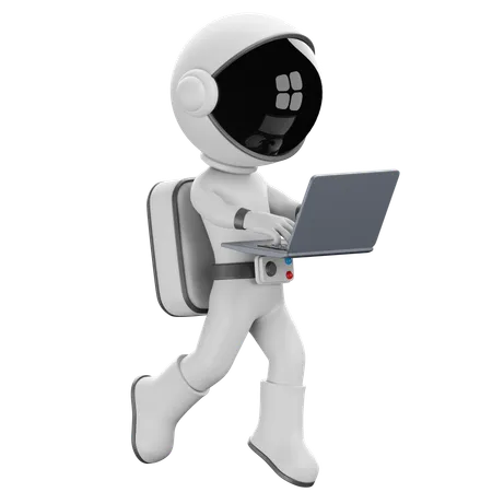 Astronaut tippt auf Laptop  3D Illustration