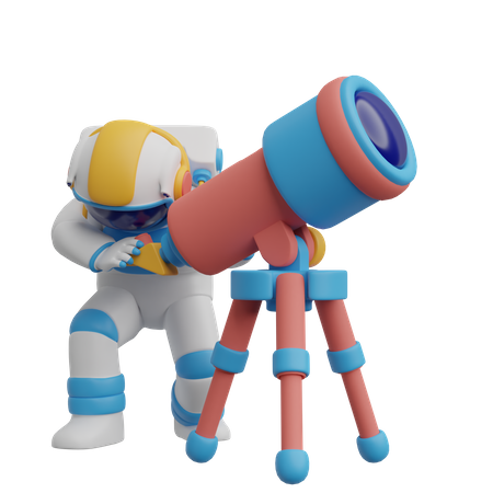 Astronaut Using Telescope  3D Illustration