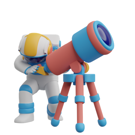 Astronaut Using Telescope 3D Illustration