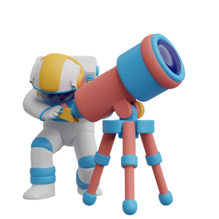 Astronaut Using Telescope 3D Illustration